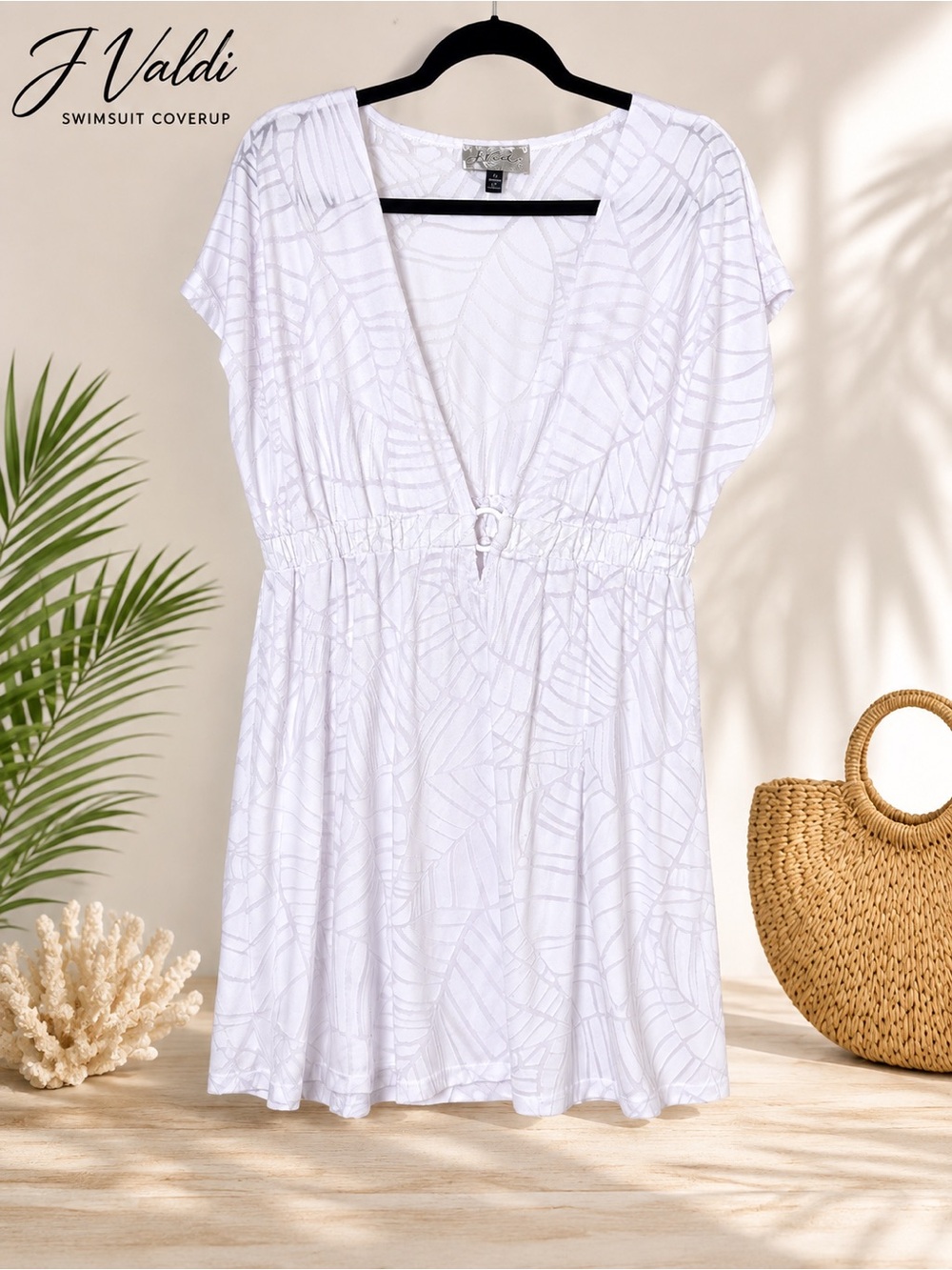 J Valdi White Swim Cover-Up XL Sheer Beach Resort Tunic Pristine